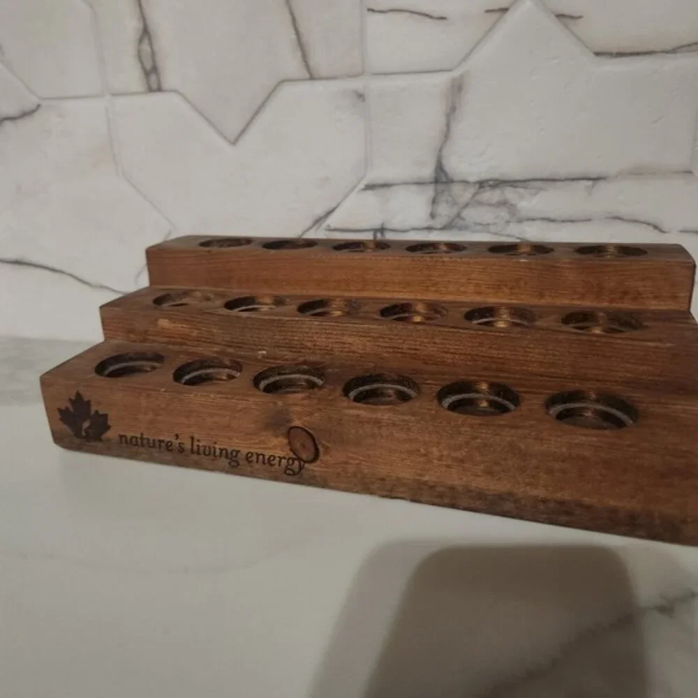 Rustic Wood Essential Oil Rack 3 Tier 18 Bottle‎ Display Shelf Nature's Living